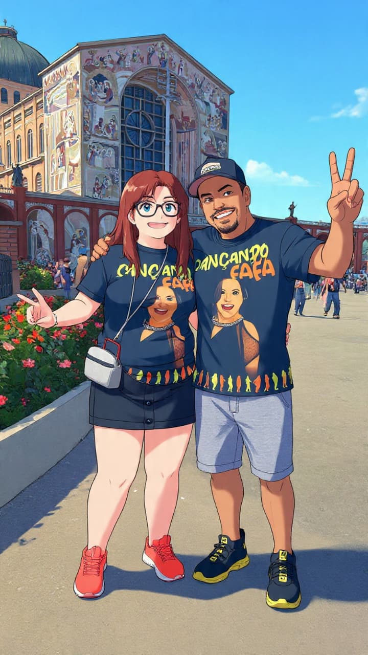 Alunos da Fafá em viagem usando a camiseta oficial